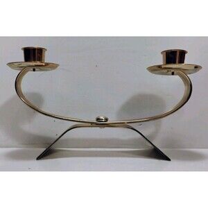 Vintage WMF Ikora Brass Double Candle Holder Kurt Radtke Germany MCM 9"